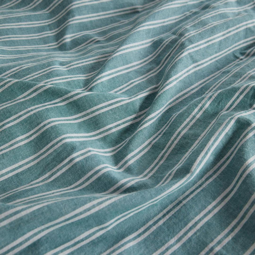 Leo Washed Cotton - Teal Stripe Fitted Sheet | Sheet Society