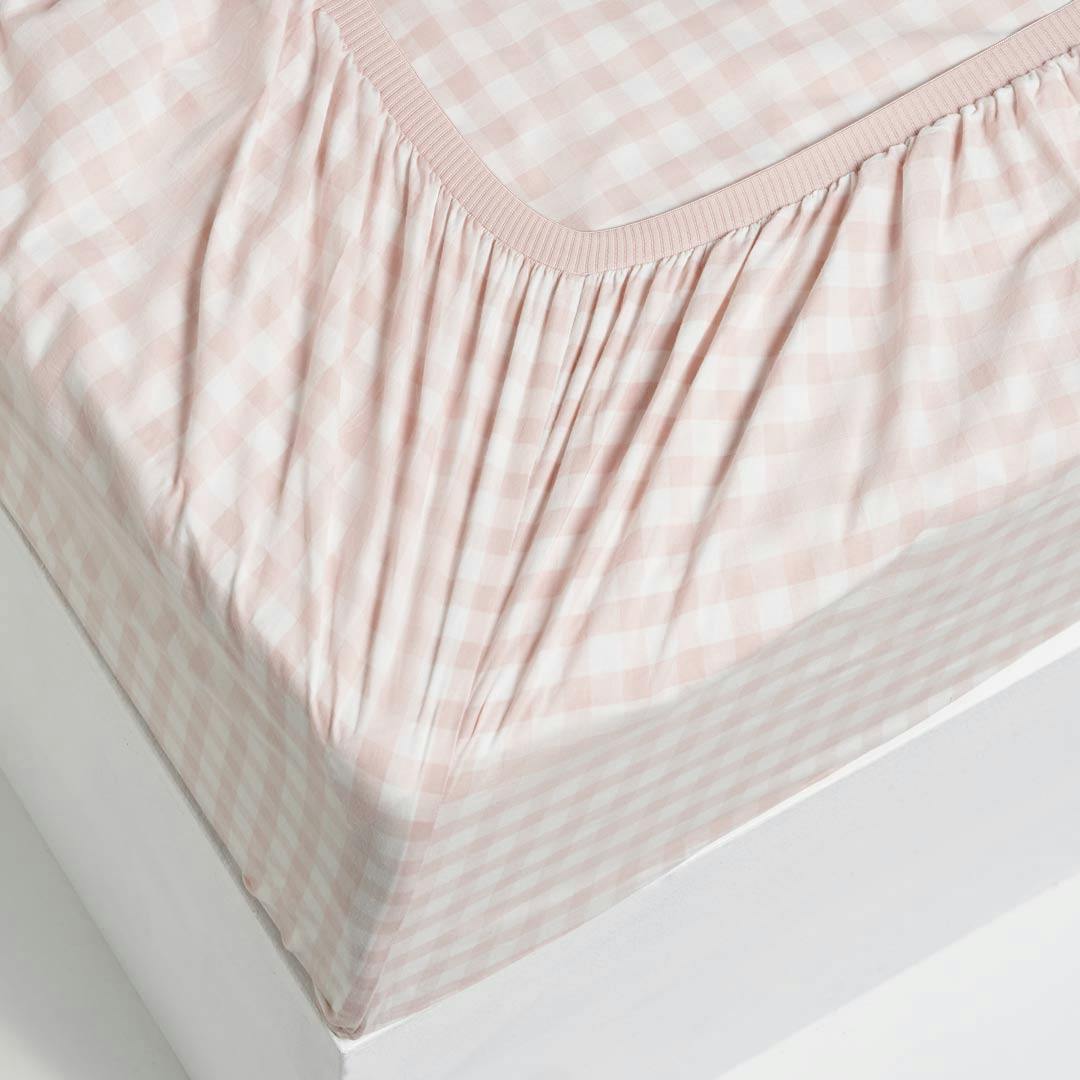 Leo Washed Cotton - Blush Picnic Gingham Bed Sheets | Sheet Society
